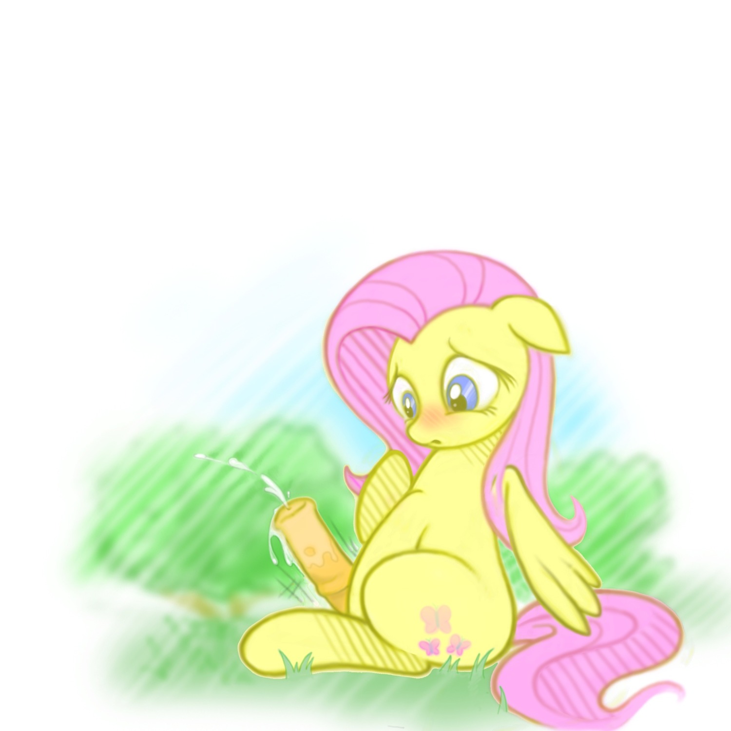 1:1 2013 animal_genitalia animal_penis b-epon blue_eyes blush bodily_fluids cum cumshot cutie_mark e621 ejaculation equid equine equine_genitalia equine_penis erection feathered_wings feathers feral fluttershy_(mlp) friendship_is_magic fur genital_fluids genitals gynomorph hair hasbro hi_res intersex mammal my_little_pony mythological_creature mythological_equine mythology orgasm pegasus penis pink_hair sitting solo wings yellow_body yellow_feathers yellow_fur