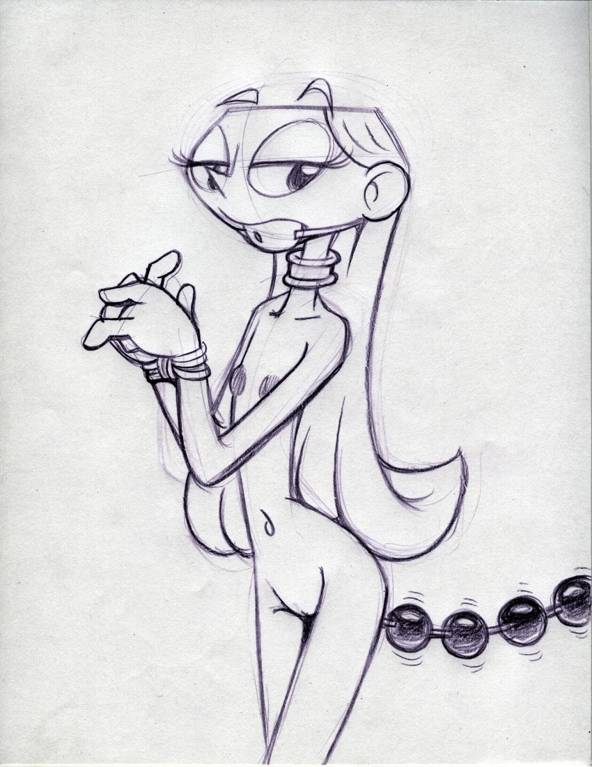 bondage cartoon_network dee_dee_(dexter's_laboratory) dexter's_laboratory female female_only gag gagged human king-cheetah monochrome pussy rule34 solo tagme