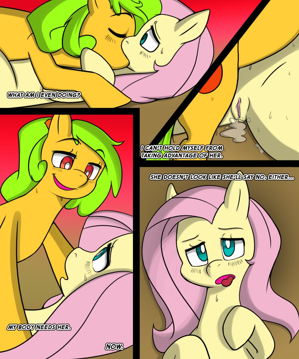 2013 5:6 blush bodily_fluids chromapan comic digital_media_(artwork) duo e621 earth_pony english_text equid equine eyes_closed fan_character female female/female female_on_bottom female_on_top feral fluttershy_(mlp) friendship_is_magic fur genital_fluids genitals hair hasbro hi_res horse kiss_on_lips kissing lying mammal mango_(3mangos) monochrome my_little_pony mythological_creature mythological_equine mythology on_back on_bottom on_front on_top pegasus pony smile sweat text vaginal_fluids vulva wings