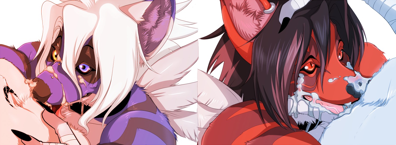 anthro black_hair blue_eyes bodily_fluids canid canine cum cum_in_mouth cum_inside cum_on_face duo e621 erection faceless_character faceless_male feathered_wings feathers fellatio fox fur genital_fluids genitals hair hand_on_head heterochromia kien male male/male male_penetrated male_penetrating male_penetrating_male mammal messy multiple_scenes open_mouth oral oral_penetration penetration penile penis piercing purple_body purple_fur red_eyes secret_(character) sex tongue white_hair wings yellow_eyes