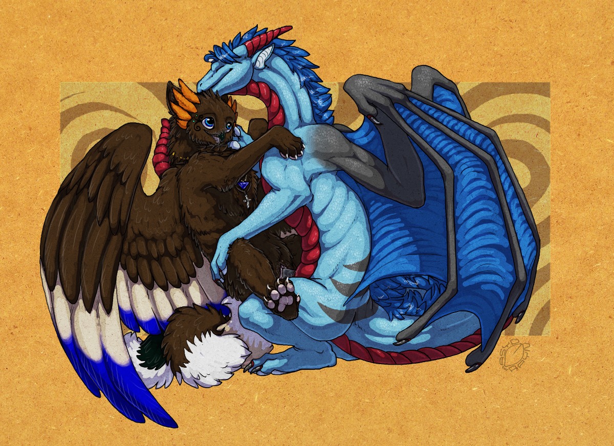 acidapluvia avian beak black_penis blue_body clitoris dragon duo e621 erection european_mythology feathered_wings feathers female female_penetrated feral feral_on_feral from_front_position genitals gryphon happy horn interspecies jewelry larger_male male male/female male_penetrating male_penetrating_female mastery_position membrane_(anatomy) membranous_wings mythological_avian mythological_creature mythological_scalie mythology necklace nude penetration penile penile_penetration penis penis_in_vagina scalie sex side_view size_difference smaller_female smaller_penetrated tail vaginal vaginal_penetration vulva western_dragon wings