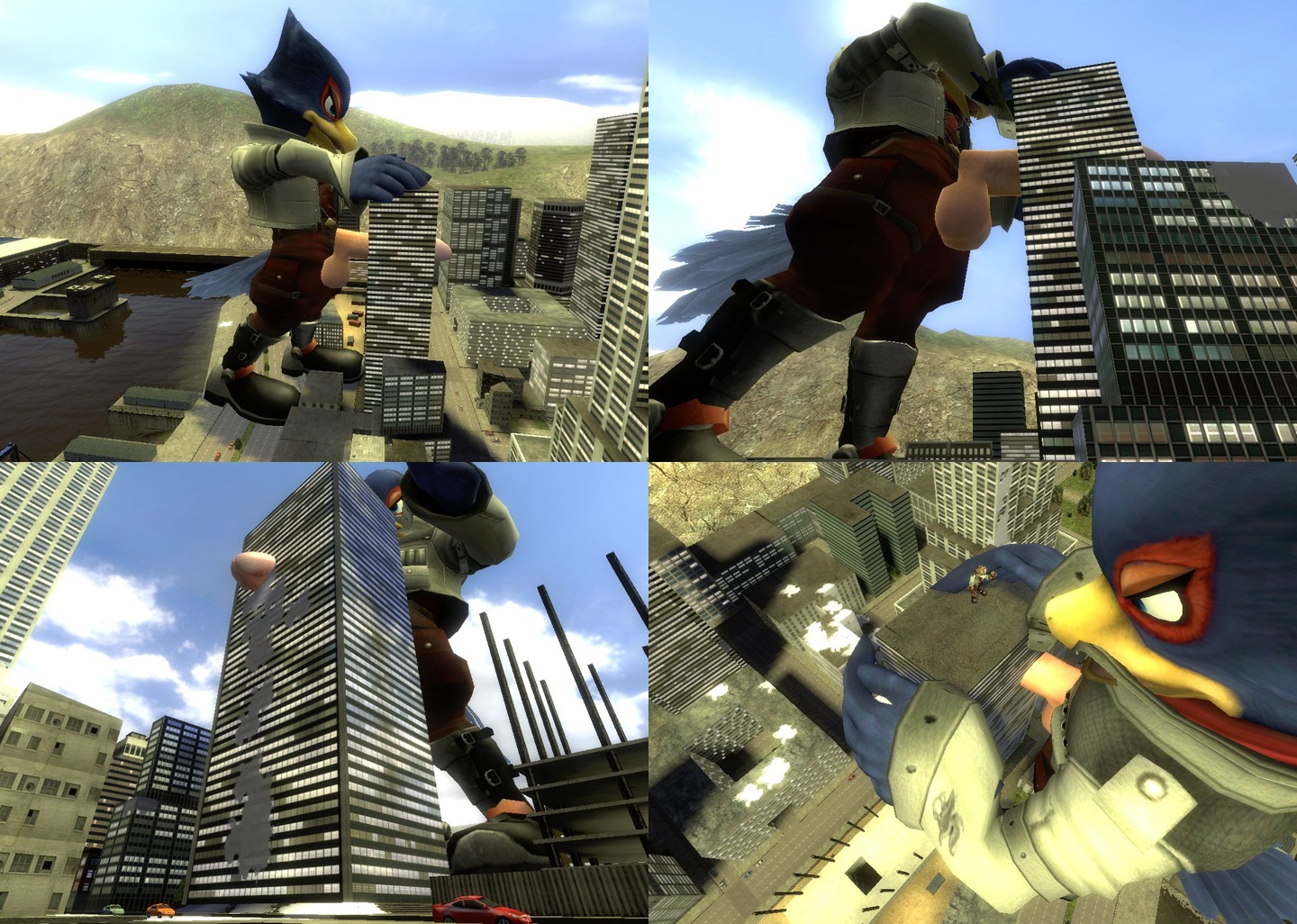 anthro city colored day falco_lombardi fox fox_mccloud male male_only outdoors pheasant rule34 solo star_fox tagme