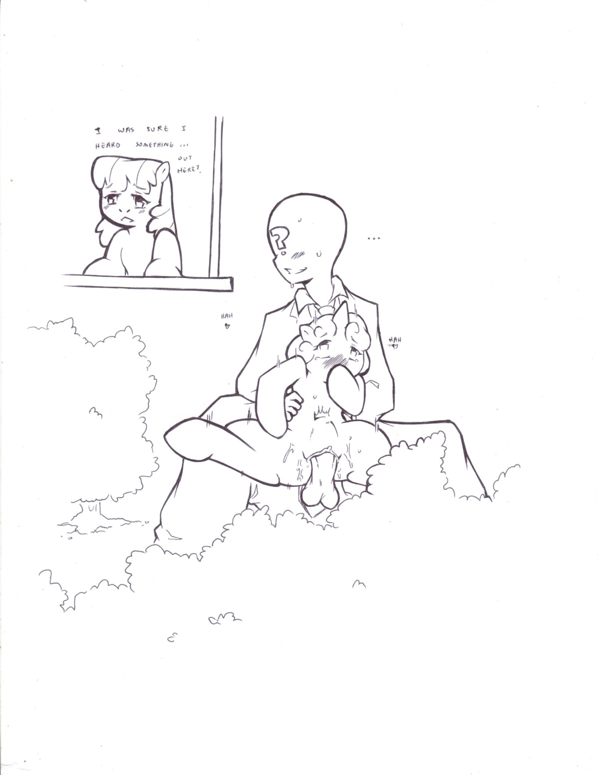 absurd_res anon bestiality black_and_white blush bodily_fluids cheerilee_(mlp) clothed clothing cold-blooded-twilight digital_drawing_(artwork) digital_media_(artwork) e621 earth_pony ellipsis english_text equid equine erection female feral friendship_is_magic genital_fluids genitals group hasbro heart_symbol hi_res horn horse human human_on_feral interspecies line_art male male/female male_on_feral mammal monochrome my_little_pony mythological_creature mythological_equine mythology nude outside penetration penis plant pony sex shrub sweat sweetie_belle_(mlp) text unicorn vaginal vaginal_fluids vaginal_penetration vulva young young_feral