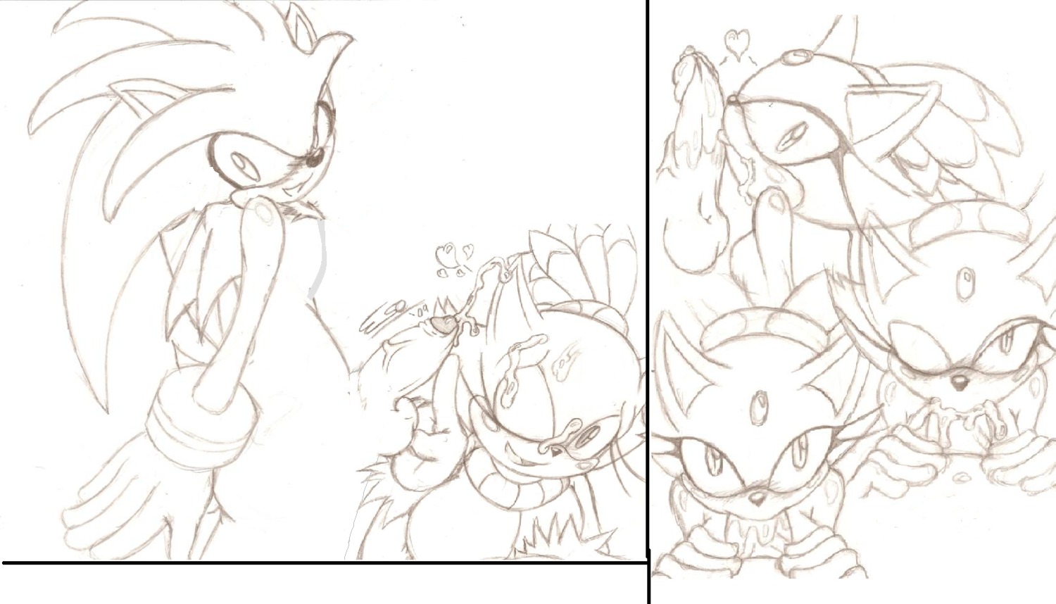 anthro balls blaze_the_cat cat clothes cum feline fellatio female fur furry hedgehog insertion male monochrome nude oral penis pherociouseso rule34 silver_the_hedgehog sonic_(series) straight testicles