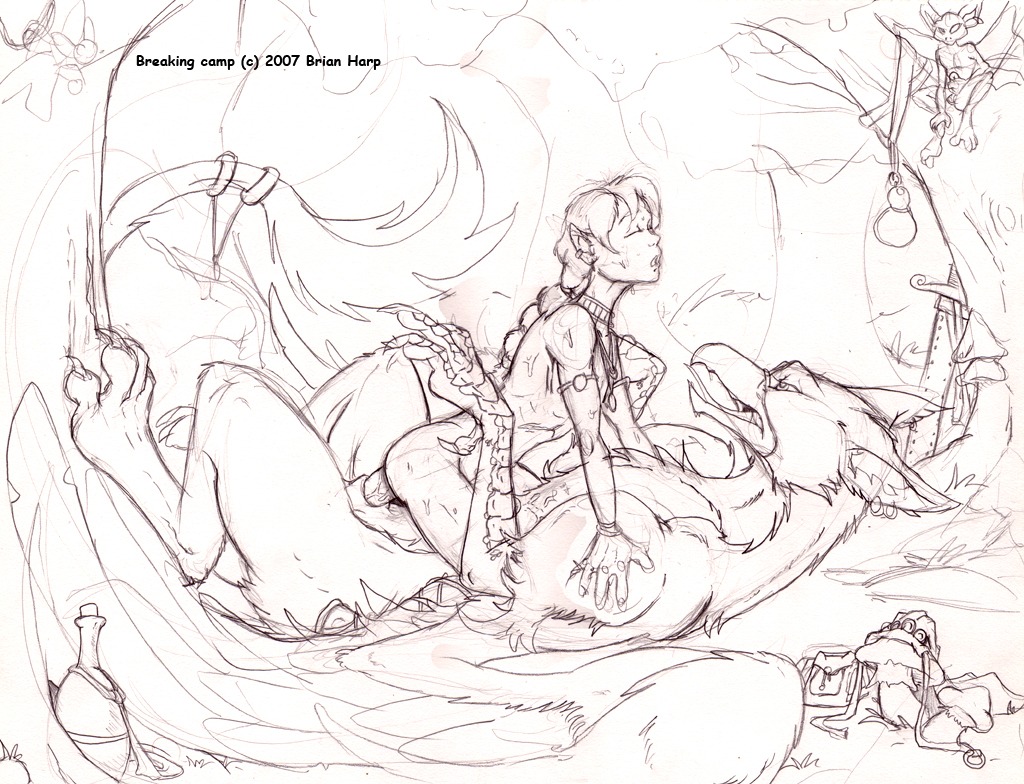 2007 anal anal_sex avian bestiality brian_harp choker elf fantasy feline feral gay gryphon interspecies male mythological_avian mythological_creature mythology nude penetration piercing pointy_ears rule34 sex sketch