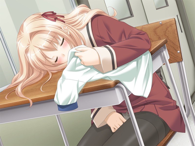 800x600 blonde_hair blue_eyes blush closed_eyes clothes_sniffing desk female fuguriya game_cg masturbation matsubara_yuuna panties pantyhose peko ribbon ribbons rule34 school_uniform seifuku sitting sono_hanabira_ni_kuchizuke_wo through_panties underwear