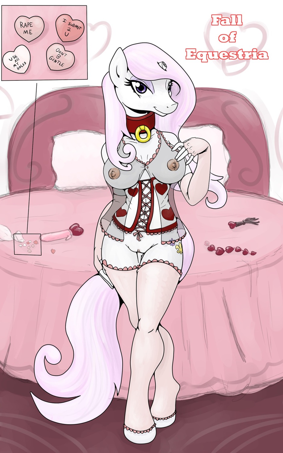 5:8 anal_beads anthro anthrofied armwear babydoll bed biped breasts broken_horn candy candy_hearts clothed clothing collar combination_vibrator corset cutie_mark dessert digital_media_(artwork) dildo e621 elbow_gloves english_text equid equine fall_of_equestria female fleur_de_lis_(mlp) food friendship_is_magic frilly frilly_babydoll frilly_clothing frilly_corset frilly_legwear frilly_lingerie frilly_thigh_highs frilly_topwear furniture genitals gloves hair handwear hasbro heart_anal_beads heart_clothing heart_corset heart_lingerie heart_print heart_sex_toy heart_symbol heart_topwear hi_res horn horse inside legwear light_text lingerie long_hair mammal multicolored_clothing multicolored_corset multicolored_topwear my_little_pony nightgown open_front_babydoll pink_corset pink_hair pony print_clothing print_corset print_lingerie print_topwear red_corset red_heart red_text_border restricted_palette sex_toy sex_toy_background skimpy slashysmiley smile smudge_proof solo standing stump_horn text text_border thigh_highs three_tone_clothing three_tone_corset three_tone_topwear topwear translucent translucent_clothing translucent_lingerie vulva white_corset white_text