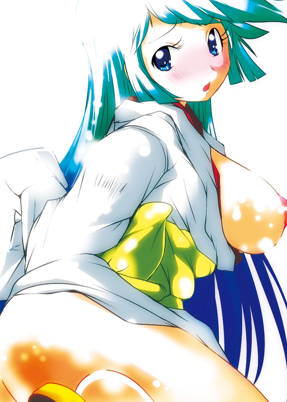 1girls 2011 blue_eyes blush breasts dororon_enma-kun female hair_ornament highres japanese_clothes large_breasts long_hair nipples princess rule34 solo yuki_onna yukiko_hime yuumin