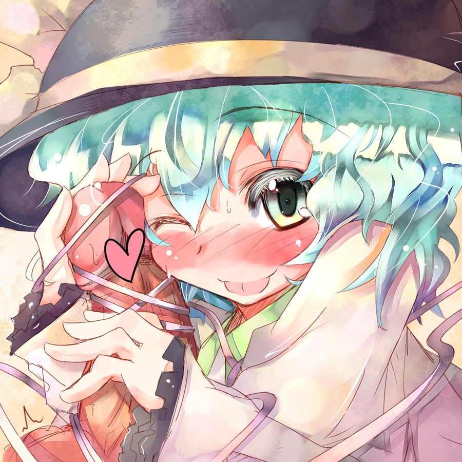 2010 :p blue_hair censored facejob female handjob hat koishi_komeiji male penis penis_on_face precum rule34 tongue tora touhou