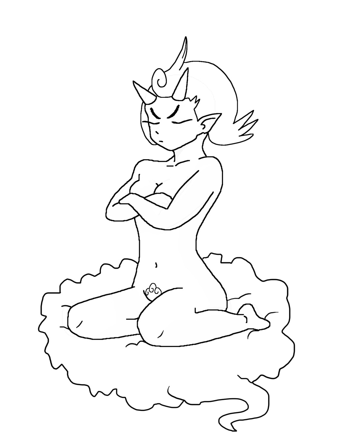 anthro blackrose breasts exposed_breasts female female_only genderswap genderswap_(mtf) line_art monochrome pokemon rule34 rule_63 solo tornadus white_background