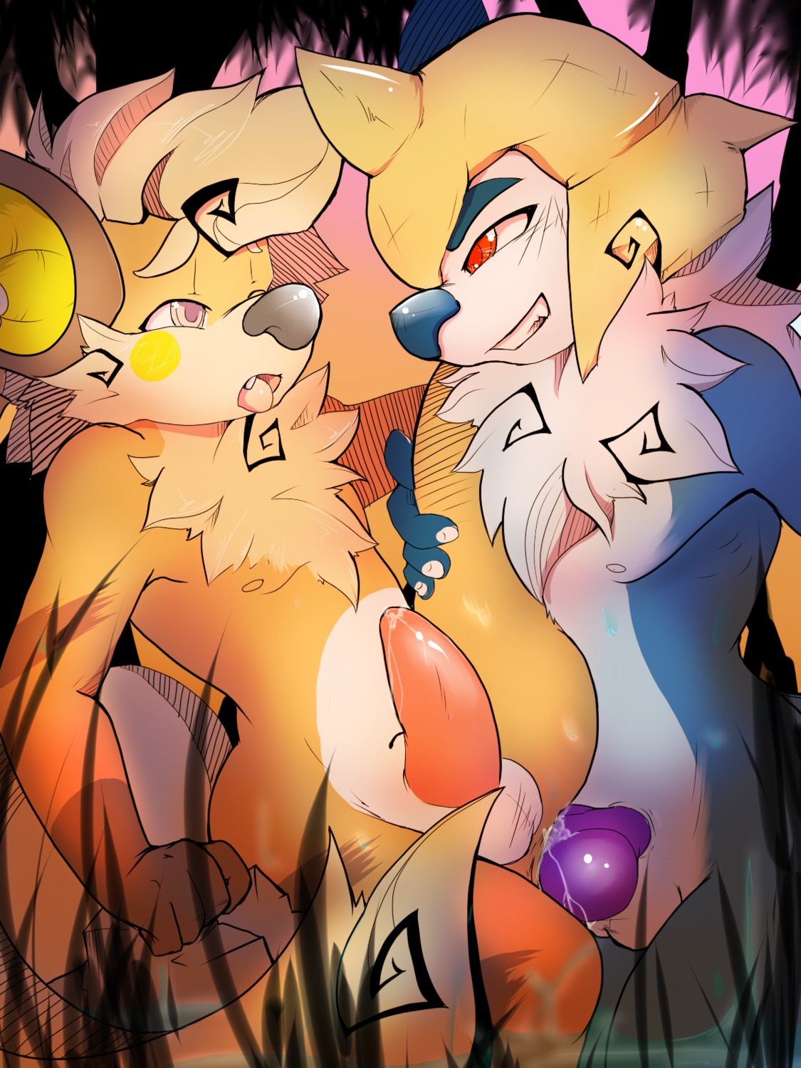 3:4 anal anal_penetration anthro arcanine balls bodily_fluids canid canine chest_tuft cum cum_inside cum_while_penetrated duo e621 erection fluffy fur generation_1_pokemon generation_5_pokemon genital_fluids genitals grin growlchu hi_res hybrid kinggamekeeper knot kyubbi-arts male male/male male_penetrated male_penetrating male_penetrating_male mammal nintendo nude open_mouth penetration penis pokemon pokemon_(species) precum raichu red_eyes rodent samurott sex smile teeth tongue tuft