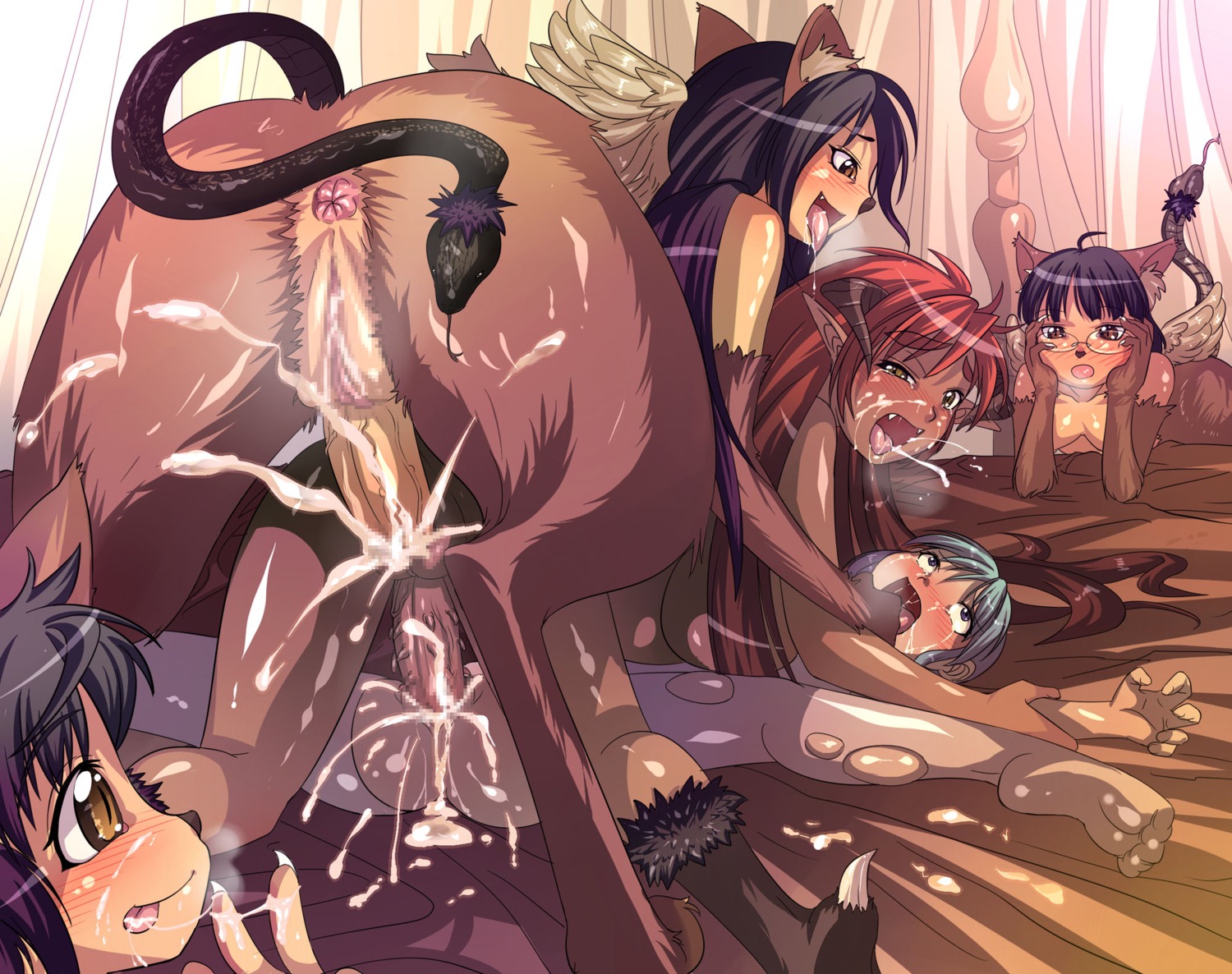 5girls :p ahoge animal_ears anus aqua_hair ass bestiality black_hair blush breasts censored character_request chimera copyright_request cum cum_explosion cum_inside cum_on_tongue cum_string cumdrip demon demon_girl doggy_style drool ejaculation facial fangs female from_behind fucked_silly fur futa_on_female futa_on_futa futa_sans_balls futa_with_female futa_with_futa futanari glasses group_sex hanging_breasts happy_sex highres holding_arm horns intersex looking_back monster_girl multiple_females multiple_girls open_mouth orgasm overflow penis pointy_ears pussy red_hair rule34 saliva sideboob smile snake source_request spread_legs tail talons taur tongue tongue_out very_long_hair voyeurism yellow_eyes yuuyan zoophilia