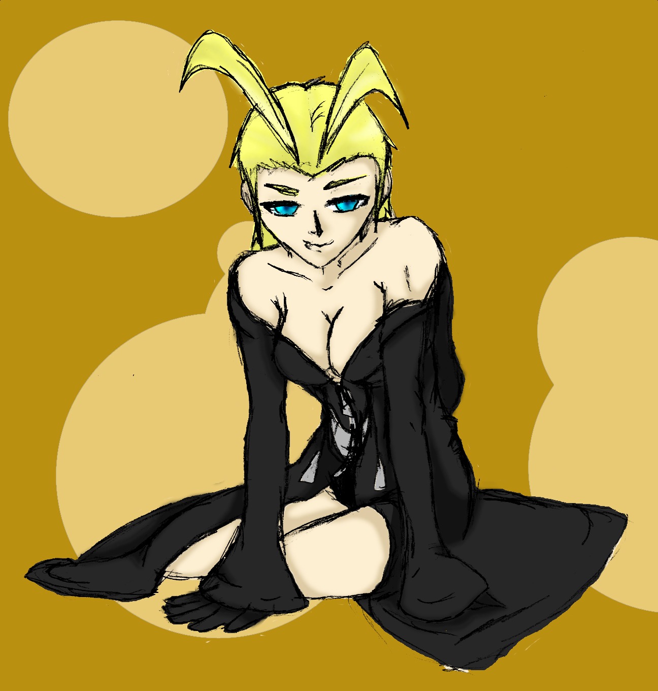 black_coat blonde_hair blue_eyes coat disney female footwear handwear human kingdom_hearts larxene outerwear pale_skin pointy_chin rough_sketch rule34 seductive square_enix tagme