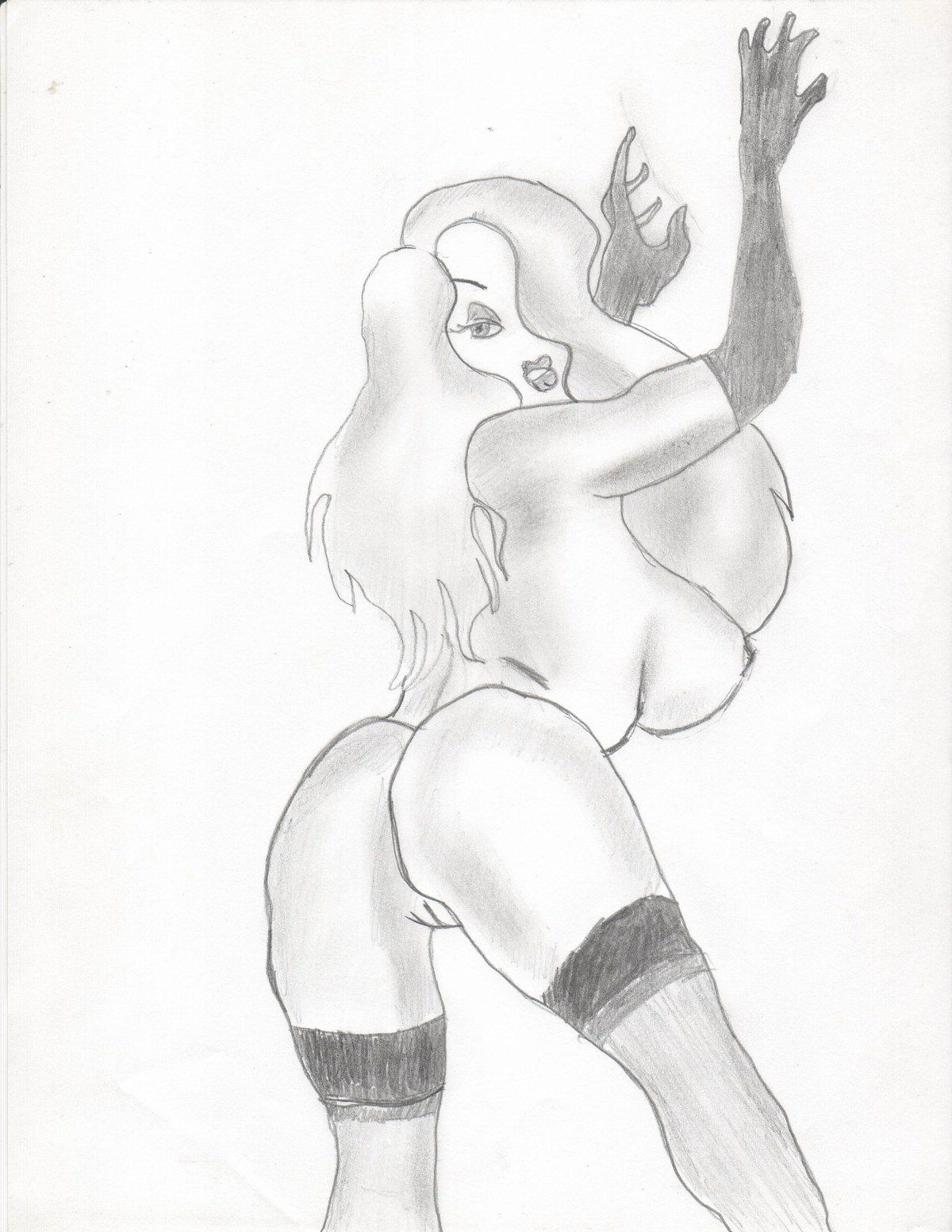 ass disney female female_only human jessica_rabbit monochrome nipples pussy rough_sketch rule34 solo who_framed_roger_rabbit