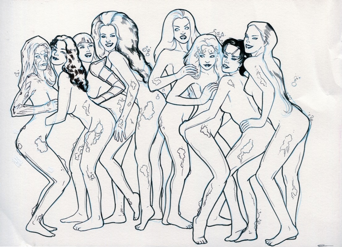 8girls amara_aquilla anna_marie artist_request emma_frost female female_only jubilee kitty_pryde magik_(illyana_rasputin) magma_(x-men) marvel marvel_comics monochrome new_mutants nipples nude ororo_munroe psylocke_(kwannon) rogue_(x-men) rule34 shadowcat storm_(x-men) straight_hair white_queen x-men yuri