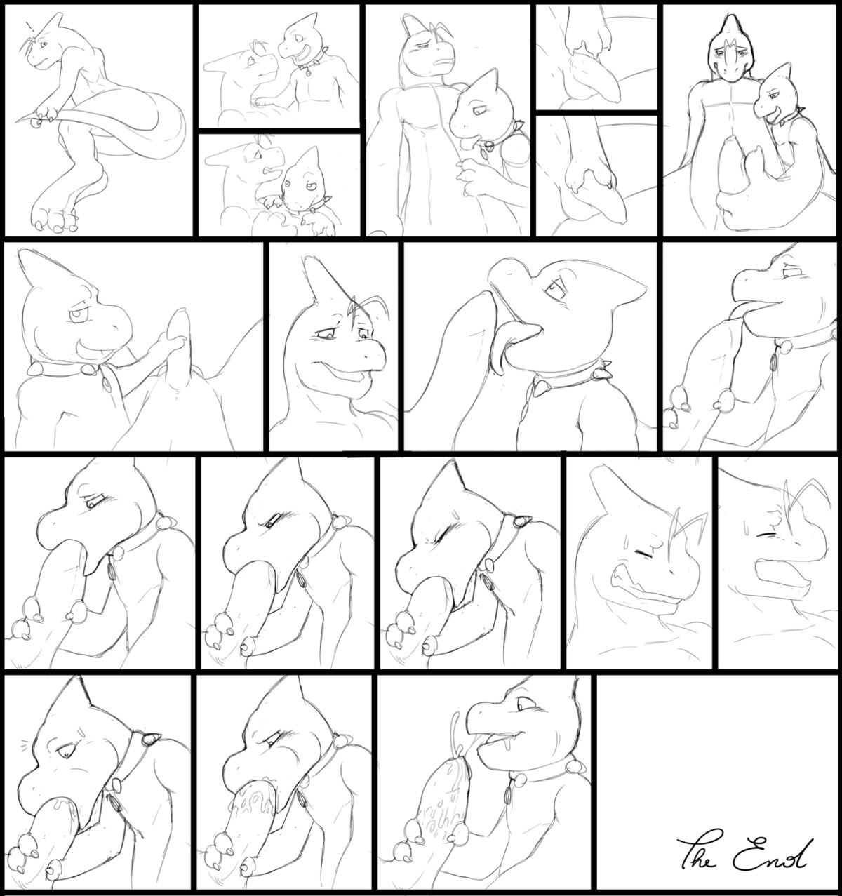 ambiguous_gender anthro anthrofied balls big_penis black_and_white blush bodily_fluids charem charmeleon claws clenched_teeth collar comic cum cum_in_mouth cum_inside cum_on_penis digital_drawing_(artwork) digital_media_(artwork) dreiker duo e621 erection exclamation_point eye_contact eyes_closed fan_character feet fellatio foreskin foreskin_play generation_1_pokemon genital_fluids genitals half-closed_eyes half-erect handjob hi_res hindpaw humanoid_genitalia humanoid_penis licking lizard long_foreskin looking_at_another lying male male/ambiguous monochrome narrowed_eyes nervous nintendo nude open_mouth oral oral_penetration orgasm paws penetration penile penis penis_lick pokemon pokemon_(species) pokemorph precum reptile scalie sequence sex shy smile teeth tongue tongue_in_foreskin tongue_out unretracted_foreskin