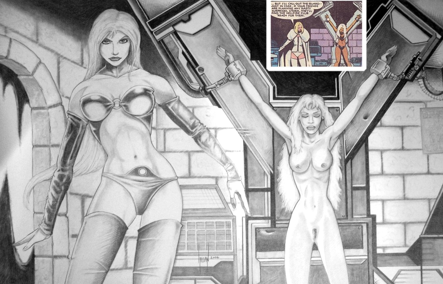 2006 artist_request emma_frost female marvel marvel_comics monochrome ororo_munroe rule34 storm_(x-men) white_queen x-men