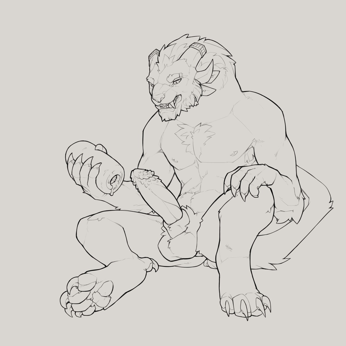 1:1 2014 4_ears 4_toes 5_fingers abs animal_genitalia anthro armpit_hair athletic athletic_anthro athletic_male balls biped black_and_white bodily_fluids body_hair charr chest_tuft claws cum dewclaw digital_drawing_(artwork) digital_media_(artwork) digitigrade e621 erection fangs feet felid fingers fur genital_fluids genitals guild_wars hi_res hindpaw horn line_art looking_down male mammal monochrome multi_ear navel nipples nude pawpads paws penetrable_sex_toy penile_spines penis sex_toy sheath simple_background sitting sketch snowskau soles solo teeth toe_claws toes tuft white_background