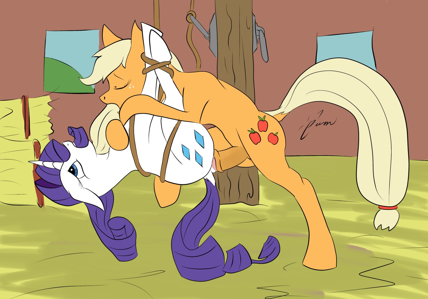 2013 absurd_res anal anal_penetration applejack_(mlp) blonde_hair blue_eyes bound cutie_mark duo e621 earth_pony equid equine erection female female_penetrated feral freckles friendship_is_magic fur genitals green_eyes gynomorph gynomorph/female gynomorph_penetrating gynomorph_penetrating_female hair hasbro hey hi_res horn horse inside intersex intersex/female intersex_penetrating intersex_penetrating_female magnificent-arsehole mammal my_little_pony mythological_creature mythological_equine mythology orange_body orange_fur penetration penis pony purple_hair rarity_(mlp) sex suspension unicorn upside_down white_body white_fur