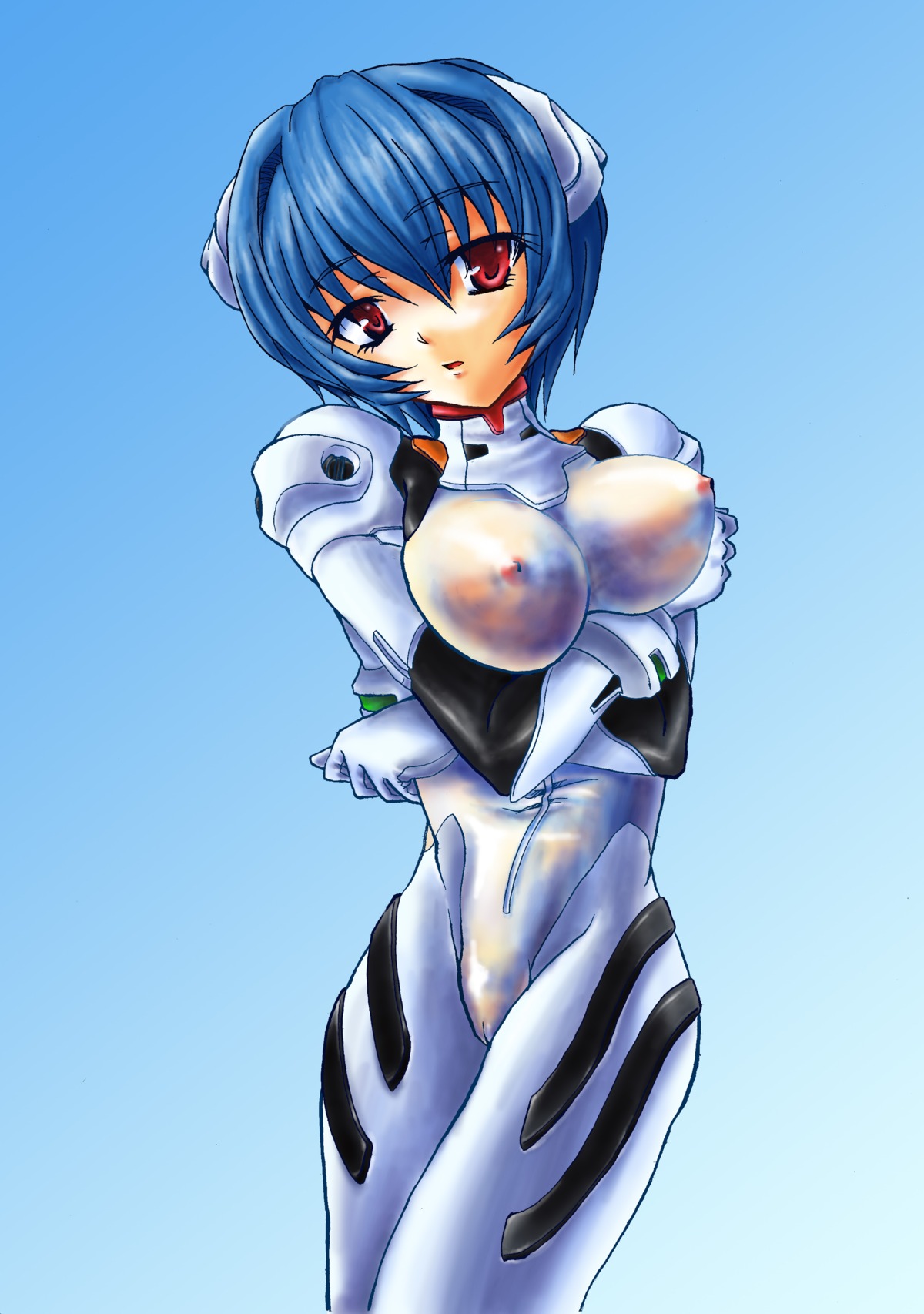 1girls blue_hair bodysuit breasts clothing erect_nipples erect_nipples_under_clothes female gainax human large_breasts light-skinned_female light_skin neon_genesis_evangelion nipples pale-skinned_female pale_skin pilot_suit plugsuit rei_ayanami rule34 short_hair tagme