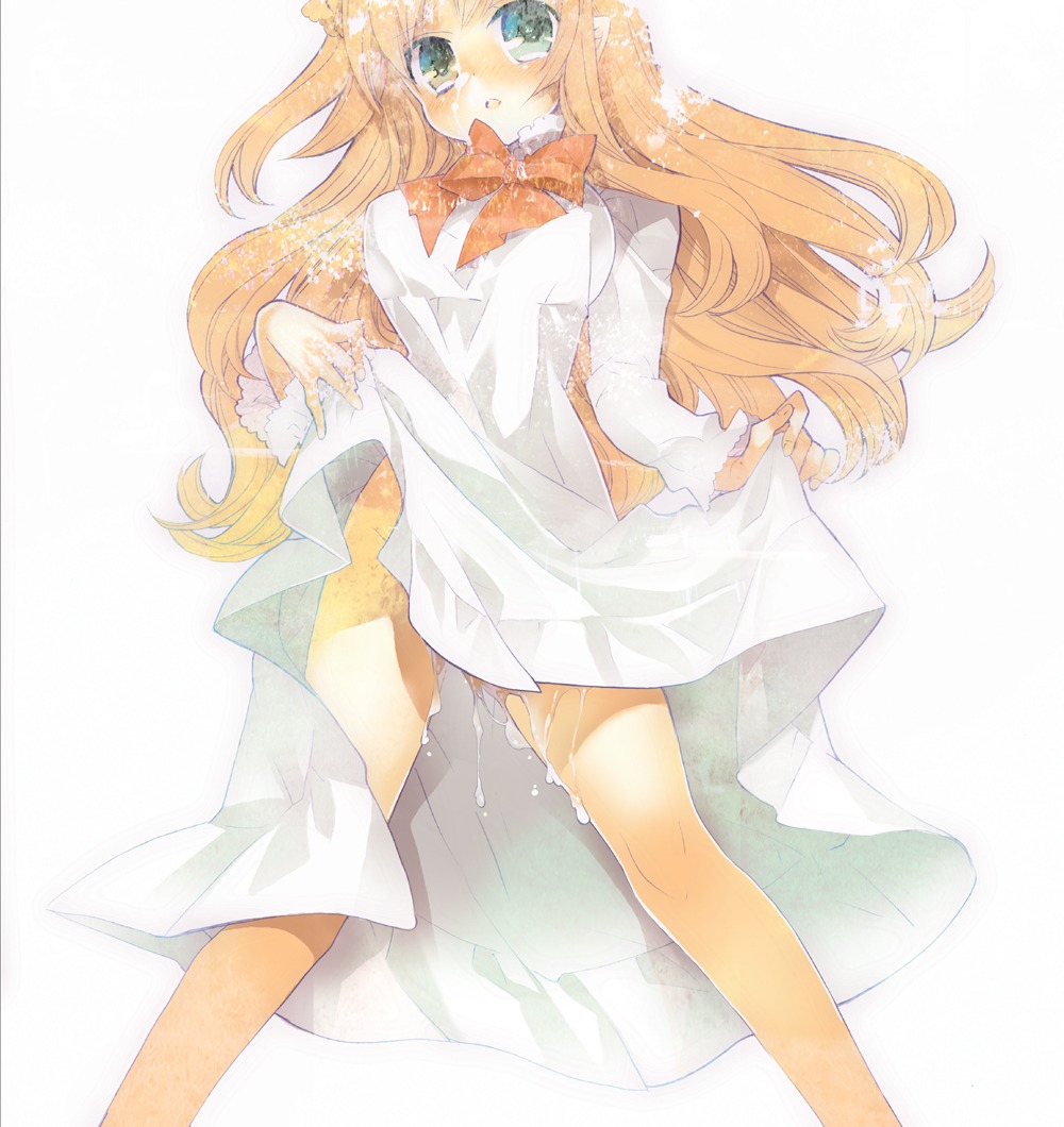 1girls axis_powers_hetalia blonde_hair cum cum_dripping cum_inside cumdrip dress dress_lift edoya_pochi elizaveta_hedervary female green_eyes hungary_(hetalia) no_panties rule34 solo