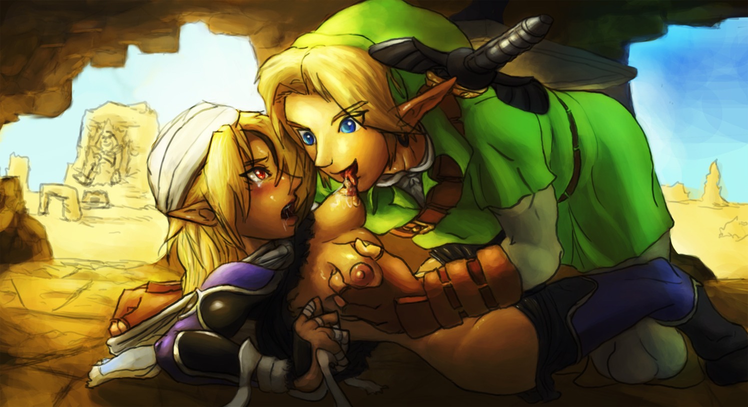 female link link_(ocarina_of_time) nintendo ocarina_of_time rangl rule34 sheik the_legend_of_zelda