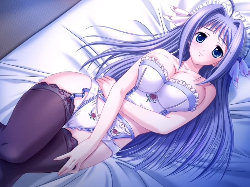 1girls atelier_kaguya bustier cg eroge female female_only game_cg garter_belt honky-tonk_pumpkin nonomiya_sumire ore_to_kanojo_wa_shujuu_na_kankei rule34 solo thighhighs