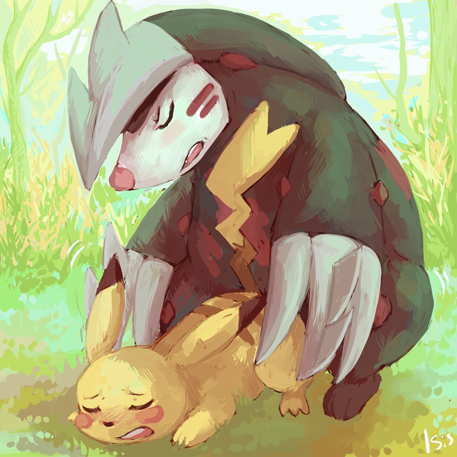 1:1 blush claws cleft_tail dominant duo e621 excadrill eyes_closed female feral feral_on_feral fleurdeiris from_behind_position fur generation_1_pokemon generation_5_pokemon interspecies larger_dom larger_male male male/female mammal nintendo open_mouth outside pikachu pokemon pokemon_(species) rodent sex size_difference smaller_female tail yellow_body yellow_fur