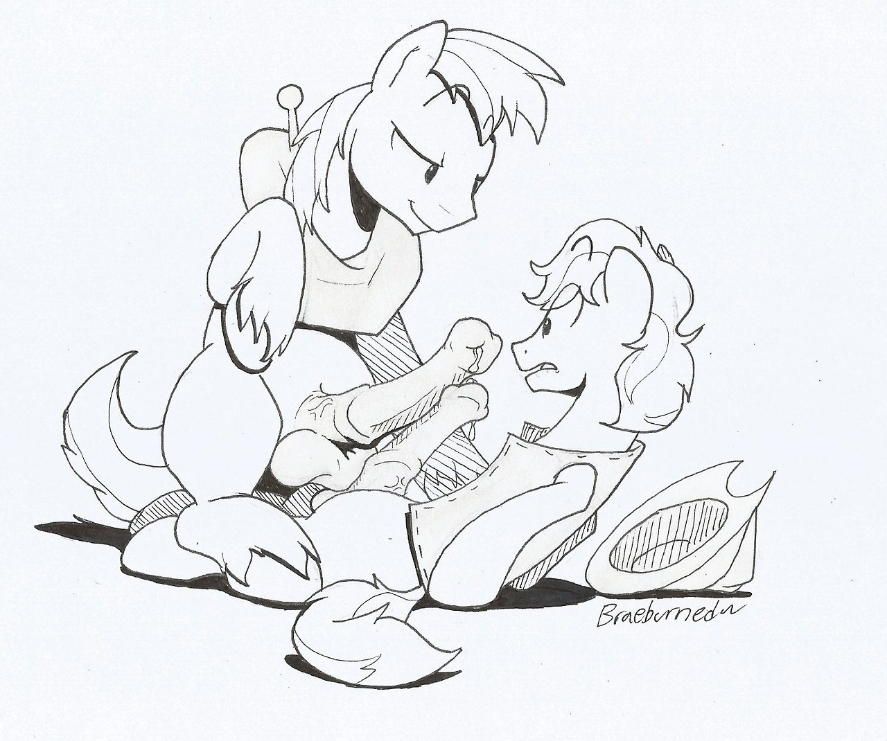 2013 animal_genitalia animal_penis balls balls_touching big_macintosh_(mlp) big_penis bodily_fluids braeburn_(mlp) braeburned clothing cousins_(lore) cutie_mark duo e621 earth_pony english_text equid equine equine_genitalia equine_penis erection feral feral_on_feral friendship_is_magic frottage genital_fluids genitals hasbro hat headgear headwear horse incest_(lore) looking_at_genitalia looking_at_penis male male/male mammal monochrome my_little_pony penile penis penises_touching plow_yoke pony precum precum_on_own_penis presenting presenting_penis sex simple_background text traditional_media_(artwork) urethra