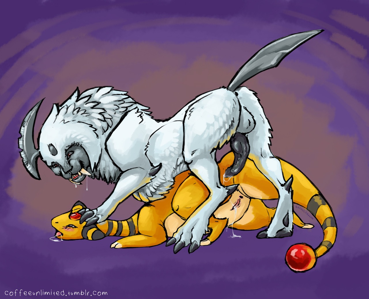 3_toes absol after_sex all_fours ampharos anus backsack balls black_body black_eyes black_nose black_penis black_skin blade blush bodily_fluids butt claws coffeedragon drooling duo e621 erection feet female feral fur generation_2_pokemon generation_3_pokemon genitals glistening japanese knot looking_down lying male male/female narrowed_eyes nintendo on_front open_mouth orb penis pink_body pink_skin pokemon pokemon_(species) purple_background red_eyes saliva shadow sharp_teeth simple_background squint tail teeth toes tongue vulva white_body white_fur yellow_body yellow_skin
