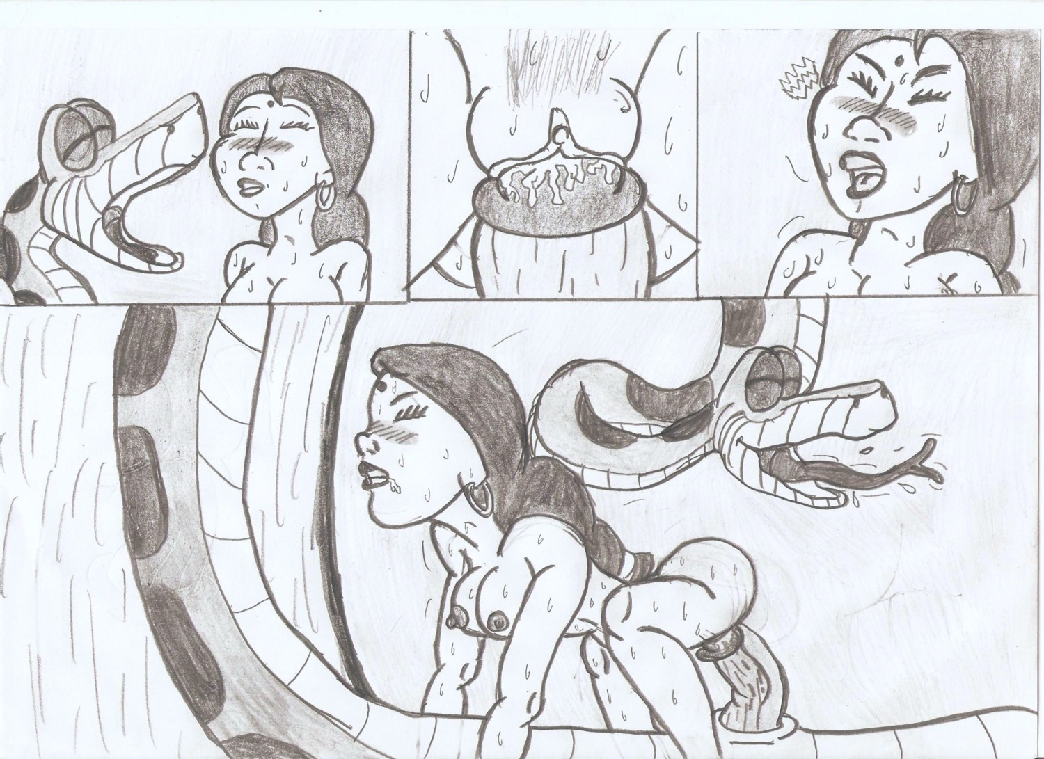 comic dead_source disney female human indian indian_female interspecies kaa male monochrome nipples rule34 sex shanti snake straight tagme the_jungle_book traditional_media_(artwork) zoophilia
