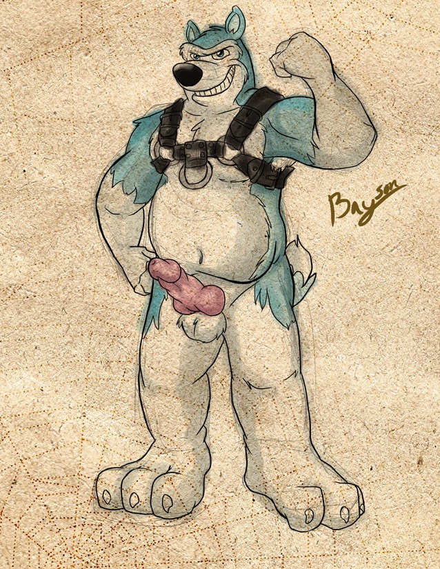 anthro balls canine domestic_dog erection exile_(road_rovers) flexing front_view harness husky knot male male_only mammal nude penis road_rovers rule34 smile solo standing