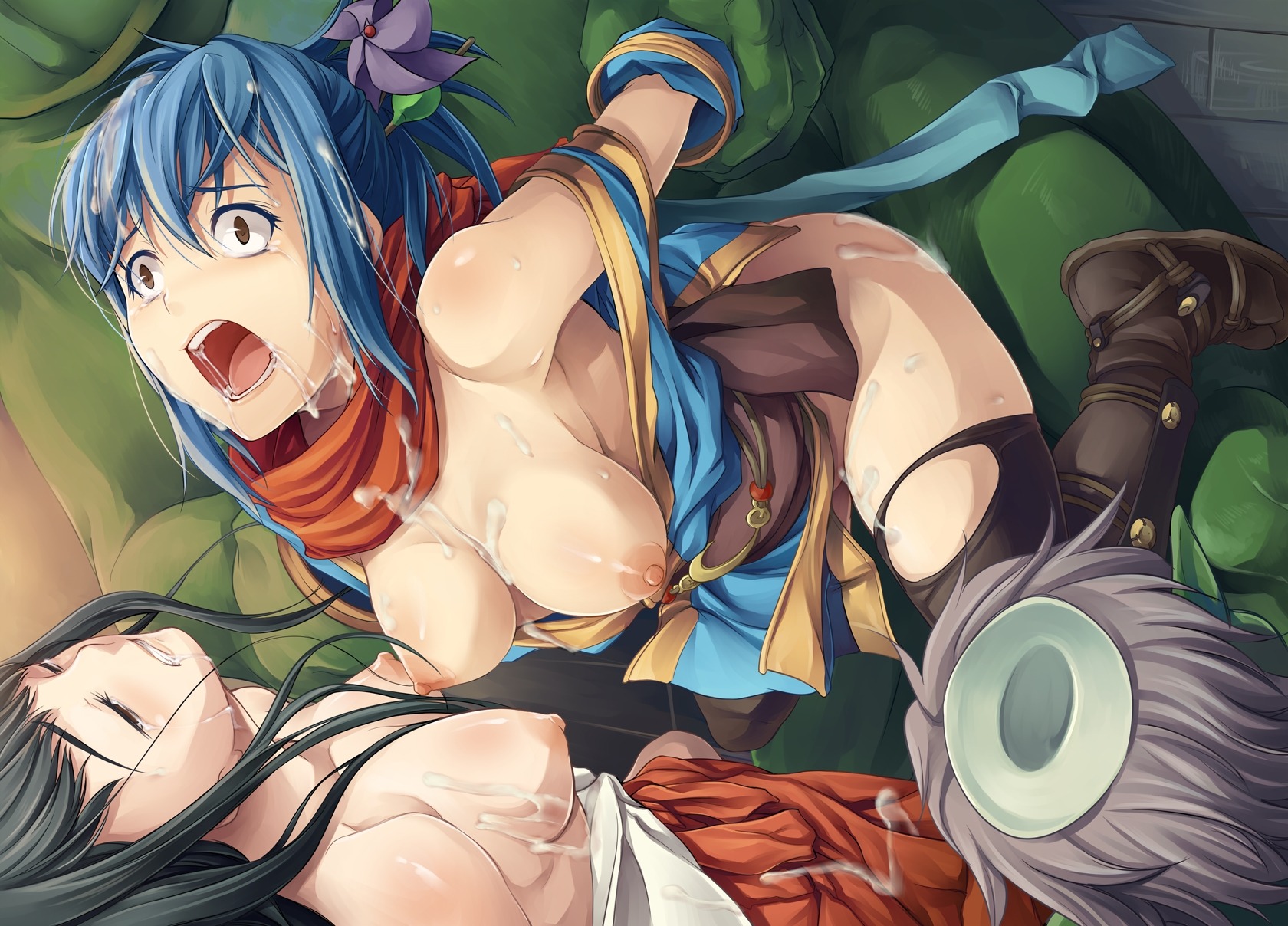 blue_hair breasts clothing cum female medium_breasts monk monk_(ragnarok_online) moonshell ninja ninja_(ragnarok_online) ragnarok_online rule34 small_breasts stockings tagme