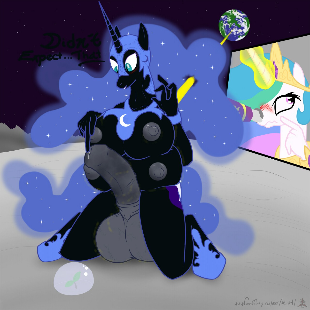 1:1 2013 4_breasts animal_genitalia animal_penis anthro anthrofied armor balls blue_eyes blush bodily_fluids breasts crossgender cutie_mark duo e621 earth equid equine equine_genitalia equine_penis erection fingers friendship_is_magic ftg_crossgender fti_crossgender fur genital_fluids genitals gynomorph hair hasbro headgear helmet hi_res horn horse incestuous_voyeur_(lore) intersex kneeling m-p-l magic mammal mature_anthro mature_gynomorph mature_intersex moon multi_breast my_little_pony nightmare_moon_(mlp) nipples nude on_the_moon penis pink_eyes planet precum princess princess_celestia_(mlp) royalty unconvincing_armor voyeur white_body white_fur