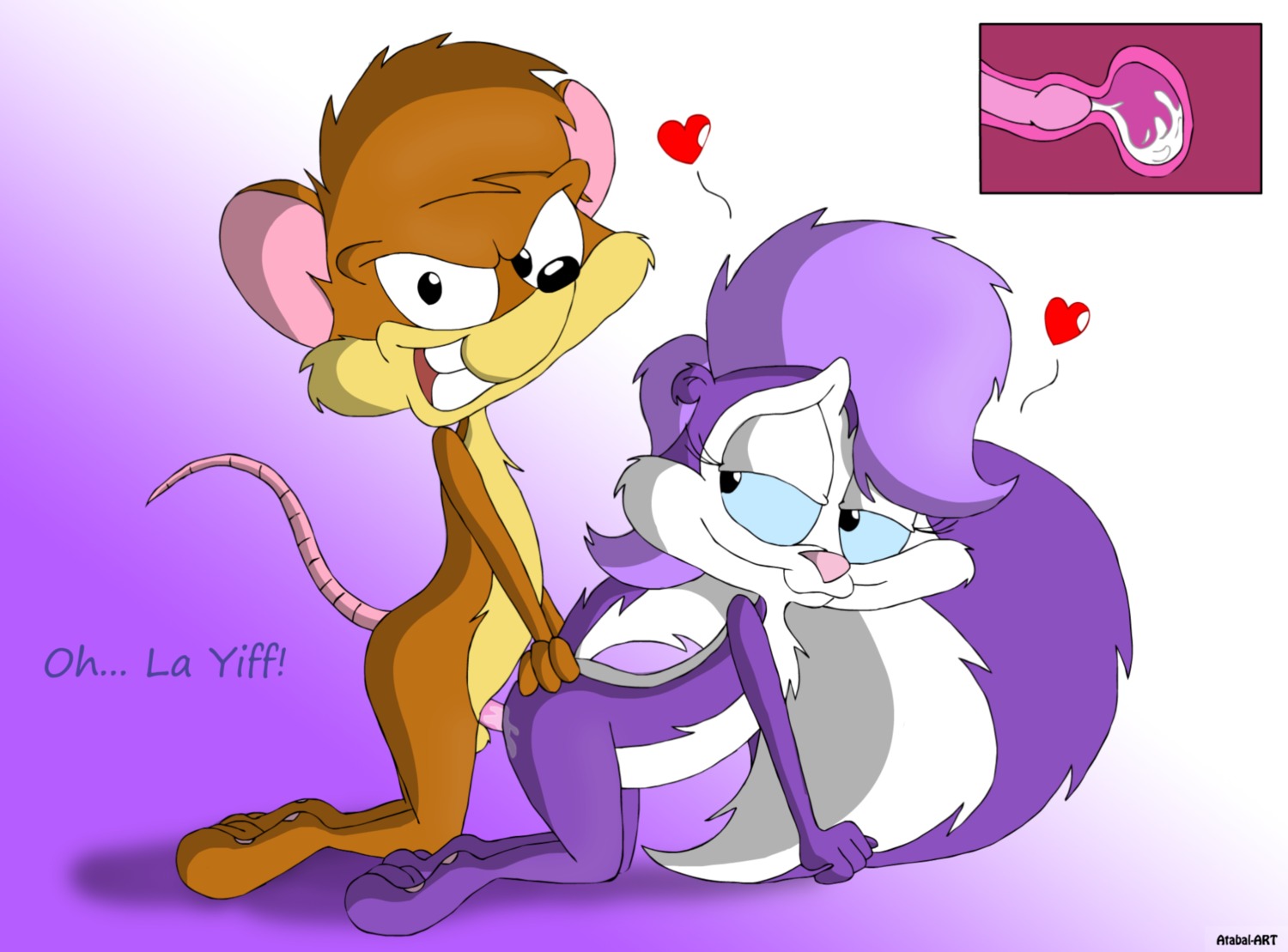 anthro atabal90 cum female fifi_la_fume interspecies male nude penis rat roderick_rat rule34 sex side_view skunk straight tagme tiny_toon_adventures toony uterus x-ray
