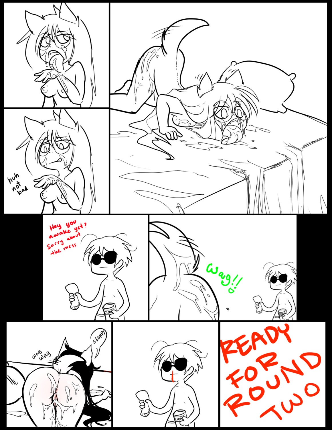 2012 after_sex animal_humanoid anus bed big_breasts black_hair blonde_hair blush bodily_fluids breasts butt canid canid_humanoid canine canine_humanoid comic crablouse cum cum_covered cum_in_mouth cum_in_vagina cum_inside cum_on_bed cum_on_belly cum_on_body cum_on_breasts cum_on_butt cum_on_chest cum_on_face cum_on_hand cum_on_tongue cum_on_vulva dave_strider dog_humanoid dog_tail duo e621 eyewear female furniture genital_fluids genitals glasses hair hi_res homestuck human humanoid jade_harley licking_cum male male/female mammal mammal_humanoid messy monochrome ms_paint_adventures nipples nude presenting presenting_anus presenting_hindquarters presenting_vulva queen_of_spew raised_tail solo_focus spread_legs spreading tail tail_motion tailwag tongue vulva