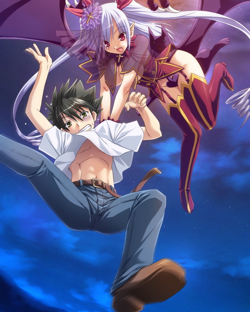blush breasts elf female long_hair midriff no_panties rule34 see-through tail thighhighs wings