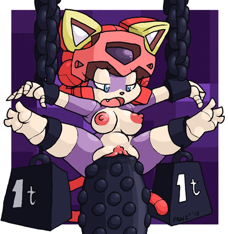 anthro bdsm breasts chain dildo domestic_cat e621 felid feline felis female huge_dildo mammal nipples penetration polly_esther praiz samurai_pizza_cats sex_toy shortstack shortstack_female solo stirrup_(marking) tail vaginal vaginal_penetration weights
