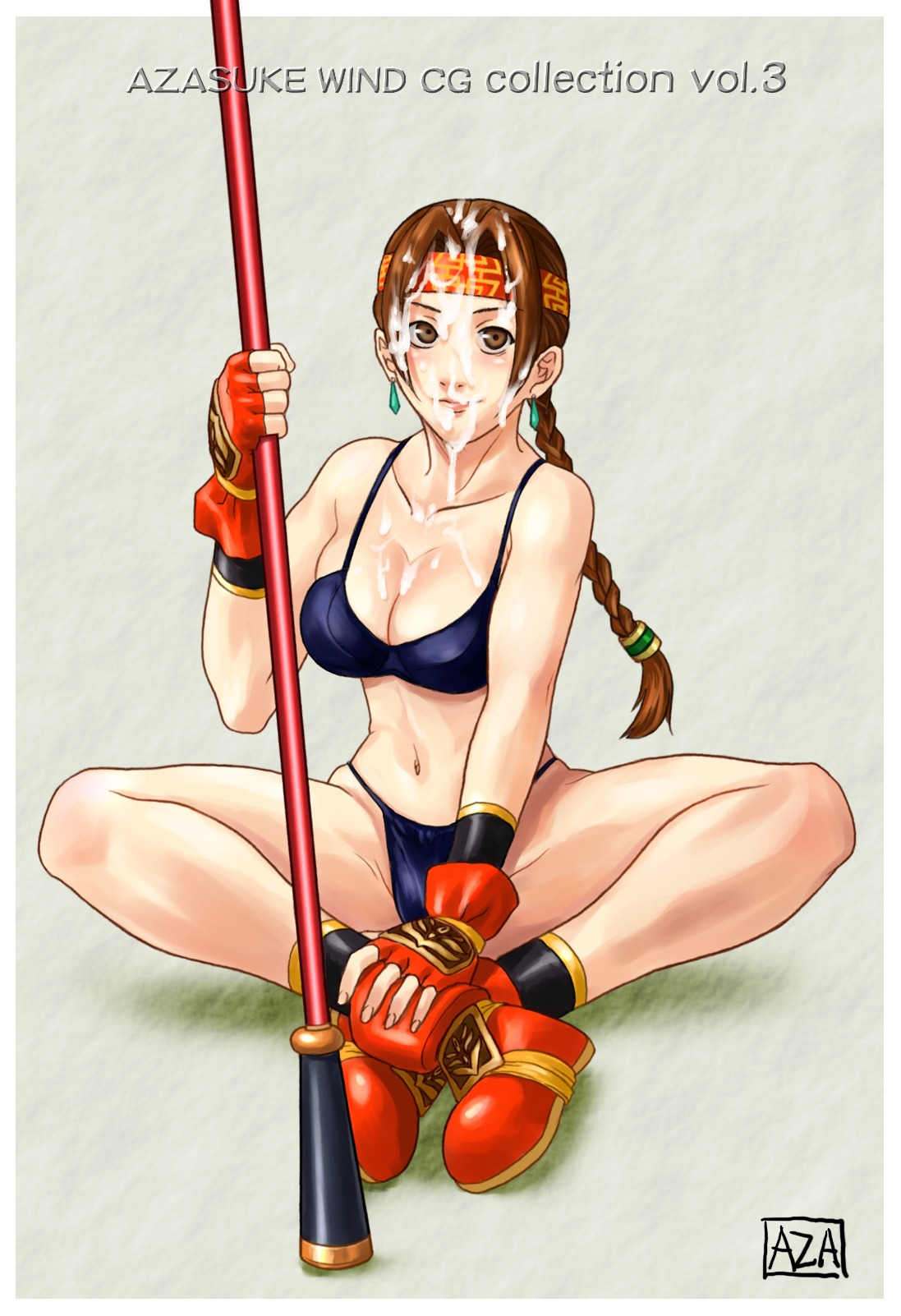 1girls after_sex azasuke black_bra black_panties bra braid brown_eyes brown_hair clothed clothed_female clothes clothing cum earrings female female_only headband highres human human_only lingerie long_hair panties rule34 seong_mi-na sitting solo soul_calibur uncensored