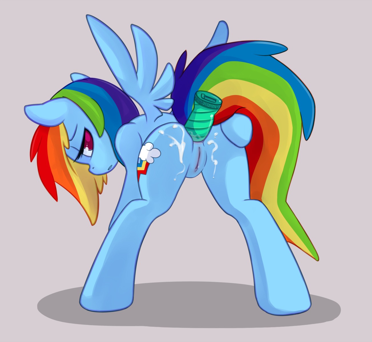 anal anal_penetration anus blue_body blue_feathers blue_fur bodily_fluids butt cum cum_on_butt cutie_mark dildo e621 equid equine feathered_wings feathers female feral friendship_is_magic fur genital_fluids genitals grumblepluck hair hasbro hi_res looking_at_viewer looking_back mammal multicolored_hair multicolored_tail my_little_pony mythological_creature mythological_equine mythology nude pegasus penetration presenting presenting_hindquarters rainbow_dash_(mlp) rainbow_hair rainbow_tail sex_toy simple_background solo tail vibrator vulva white_background wing_boner wings