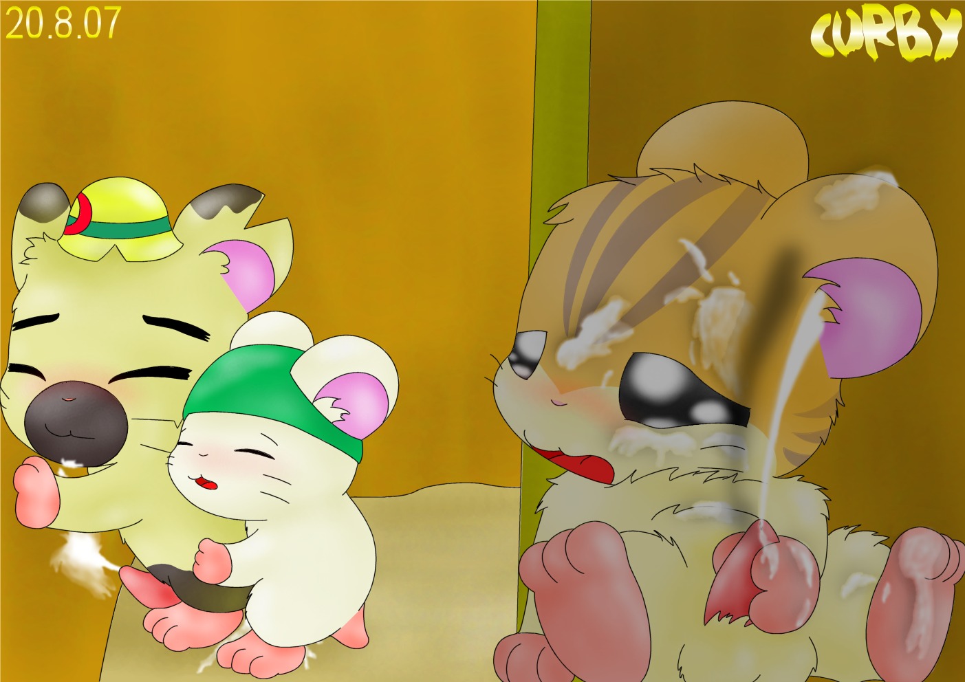 3boys boss_(hamtaro) cappy_(hamtaro) cum curby feral hamster hamtaro_(series) male masturbation penis rodent rule34 stan_(hamtaro) yaoi