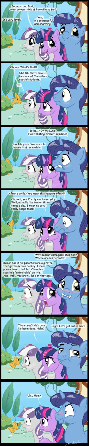 absurd_res blush comic e621 english_text equid equine female feral friendship_is_magic fur gavalanche group hair hasbro hi_res horn long_image male mammal multicolored_hair my_little_pony mythological_creature mythological_equine mythology night_light_(mlp) parent_(lore) plant purple_body purple_fur purple_hair shocked shrub snails_(mlp) stare tall_image text twilight_sparkle_(mlp) twilight_velvet_(mlp) two_tone_hair unicorn