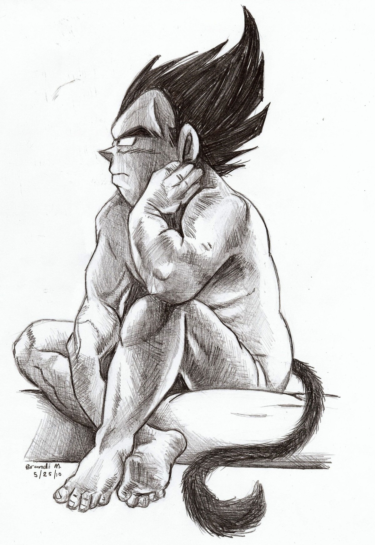 1boy 2010 cowcat44 dragon_ball dragon_ball_z fur furry_tail hair male male_only monochrome nude rule34 sitting solo tail vegeta