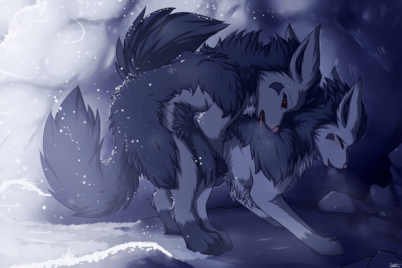 all_fours ambiguous_gender black_body black_fur blackfury blizzard_(weather) blush canid canine cave cool_colors digital_media_(artwork) digitigrade doggystyle duo e621 eyes_closed feral feral_on_feral from_behind_position full-length_portrait fur generation_3_pokemon grey_body grey_fur male mammal mightyena nintendo outside pokemon pokemon_(species) portrait quadruped red_eyes rock sex side_view snow snowflake snowing tail tongue tongue_out wind winter