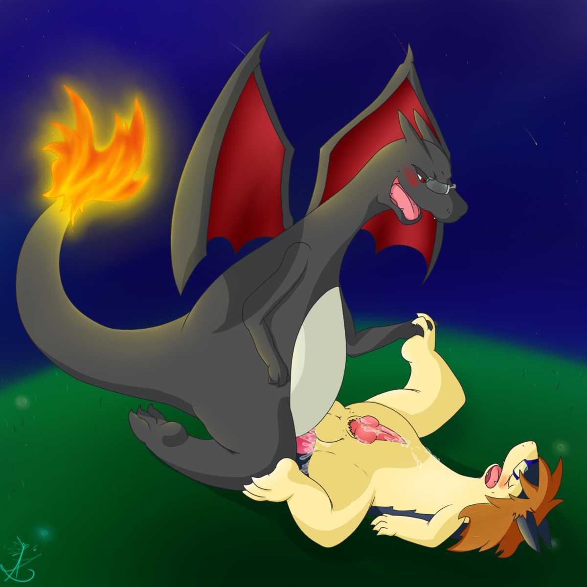 1:1 2014 3_toes alternate_color anal anal_penetration asbie asbiearts balls blush bodily_fluids charizard conditional_dnp cum cum_in_ass cum_inside cum_on_belly cum_on_body cum_on_penis dragon duo e621 erection eyes_closed eyewear fan_character feet fire flaming_tail fur generation_1_pokemon generation_2_pokemon genital_fluids genitals glasses hair hi_res interspecies kneeling knot male male/male male_penetrated male_penetrating male_penetrating_male mammal membrane_(anatomy) membranous_wings mustelid mythological_creature mythological_scalie mythology nintendo open_mouth penetration penis pokemon pokemon_(species) ryanshinyzard scalie sex shiny_pokemon simple_background tail toes tongue typhlosion wings