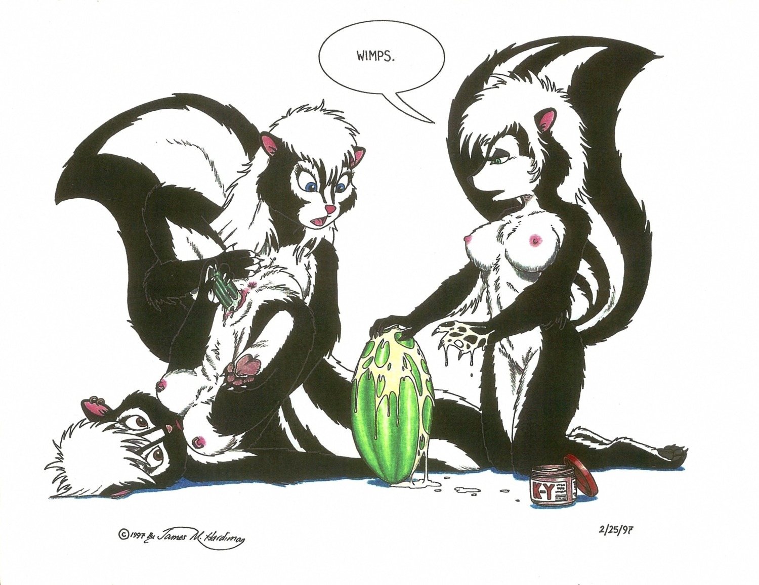 1997 4_toes absurd_res anthro anus ass_up black_pawpads blue_eyes breasts brown_eyes chest_tuft claws dialogue dildo e621 ear_piercing english_text feet female female/female fluffy fluffy_tail food food_fetish food_insertion food_play fruit fur genitals green_eyes group hi_res hindpaw humor improvised_dildo improvised_sex_toy james_m_hardiman kneeling lori_(jmh) mammal masturbation melon mephitid natasha_(jmh) nipple_piercing nipples nude onyx_(jmh) pawpads paws penetration piercing pink_pawpads plant sex_toy sibling_(lore) simple_background sister_(lore) sisters_(lore) skunk soles spread_legs spreading tail tail_anus text toe_claws toes toying_self tuft upside_down vaginal vaginal_masturbation vulva