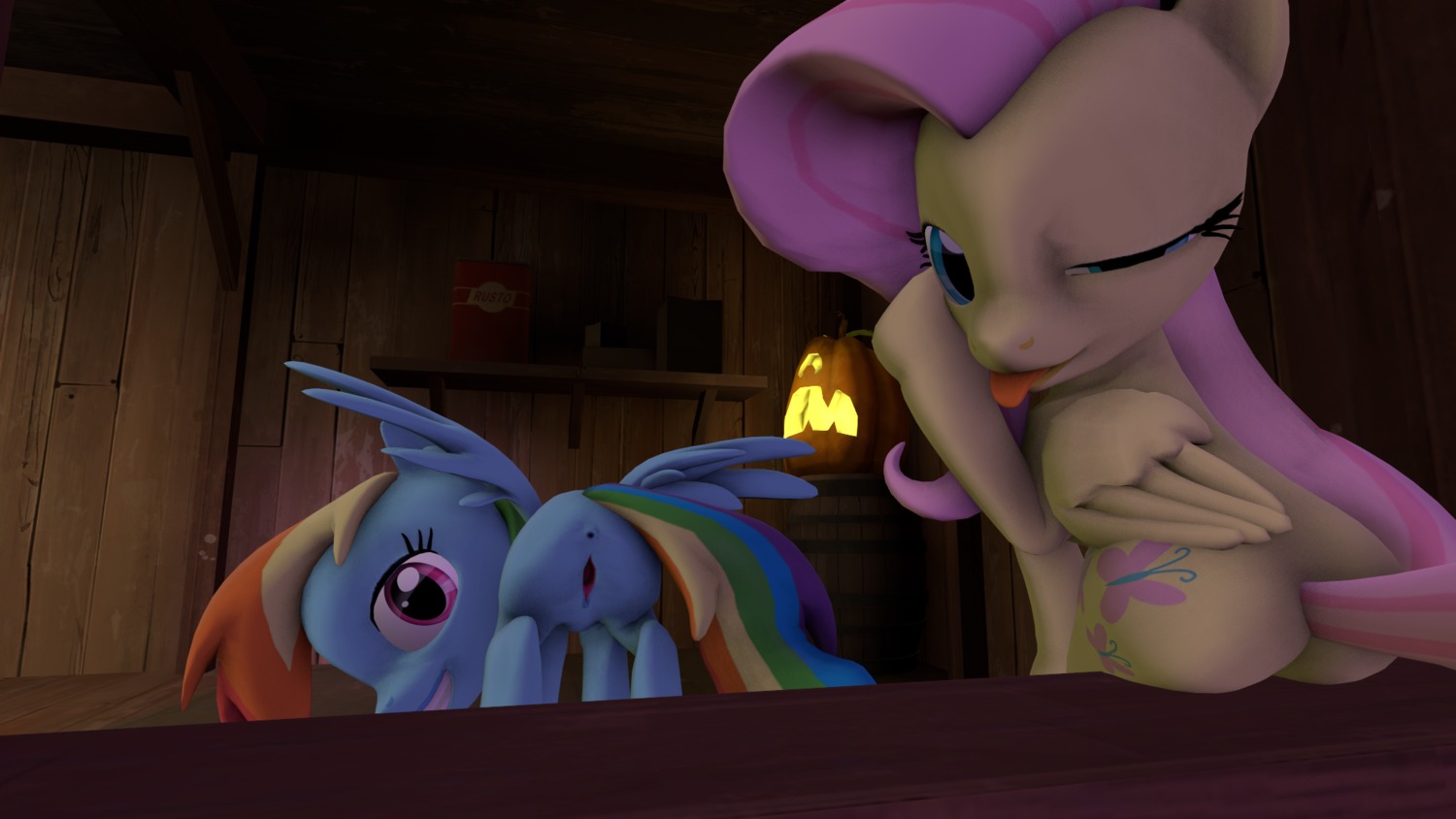 16:9 3d_(artwork) blue_body blue_feathers blue_fur butt cutie_mark digital_media_(artwork) duo e621 equid equine feathered_wings feathers female feral fluttershy_(mlp) friendship_is_magic fur genitals hair hasbro hi_res looking_at_viewer looking_back mammal mr.tektite multicolored_hair my_little_pony mythological_creature mythological_equine mythology one_eye_closed pegasus pose rainbow rainbow_dash_(mlp) rainbow_hair source_filmmaker_(artwork) tongue tongue_out two_tone_hair vulva widescreen wings wink yellow_body yellow_feathers