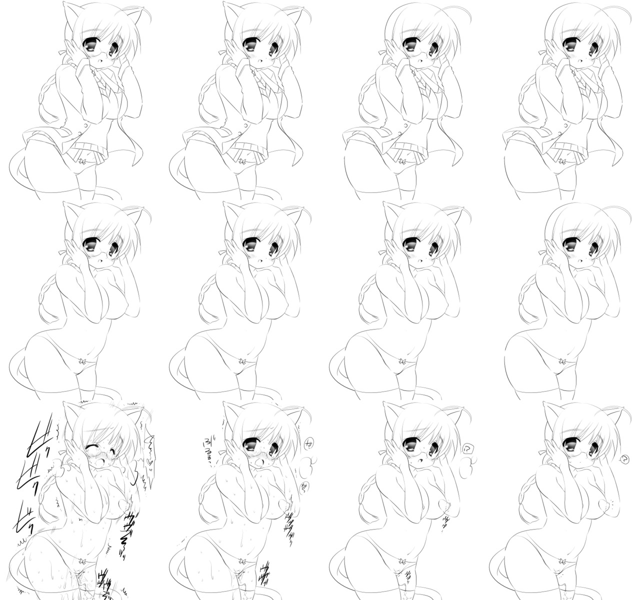 blush breasts clothing female glasses lynette_bishop medium_breasts monochrome panties rule34 stockings strike_witches tagme world_witches_series