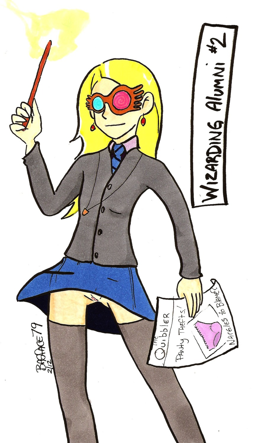 1girls bagface english_text female female_only glasses harry_potter luna_lovegood pussy ravenclaw rule34 skirt solo solo_female spectrespecs tagme text upskirt wand witch_(harry_potter) wizarding_alumni