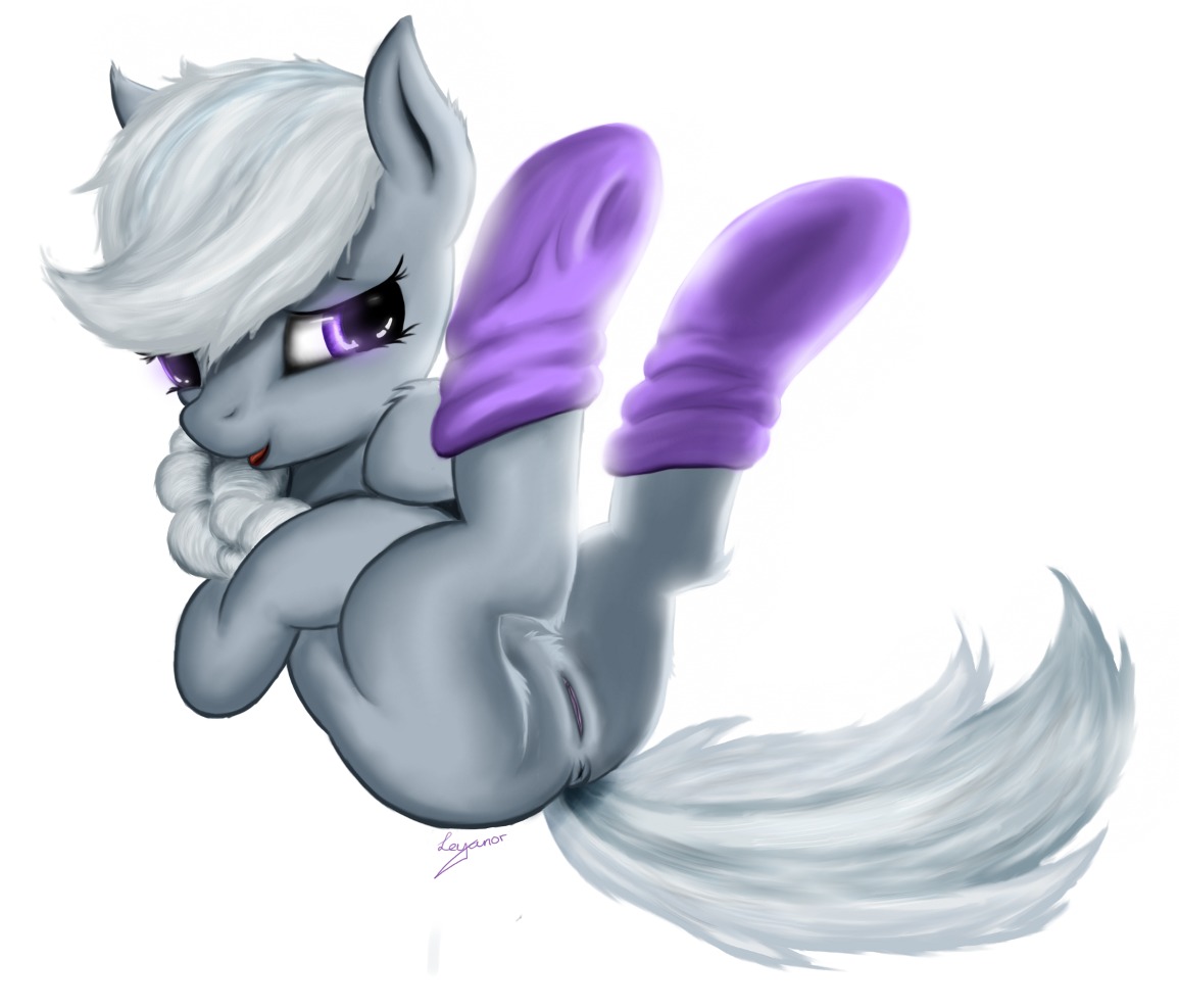 anus clothing e621 earth_pony equid equine female feral footwear friendship_is_magic genitals hasbro horse legwear leyanor mammal my_little_pony pony presenting purple_eyes silver_spoon_(mlp) socks solo tail vulva young young_feral